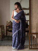 Thumbnail for Suta Purple Floral Pure Cotton Saree - Distacart