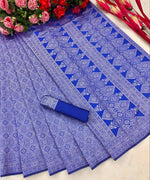 Thumbnail for DEIANA'S Beautiful Golden Jari with New Design Soft Lichi Silk Saree - Blue - Distacart