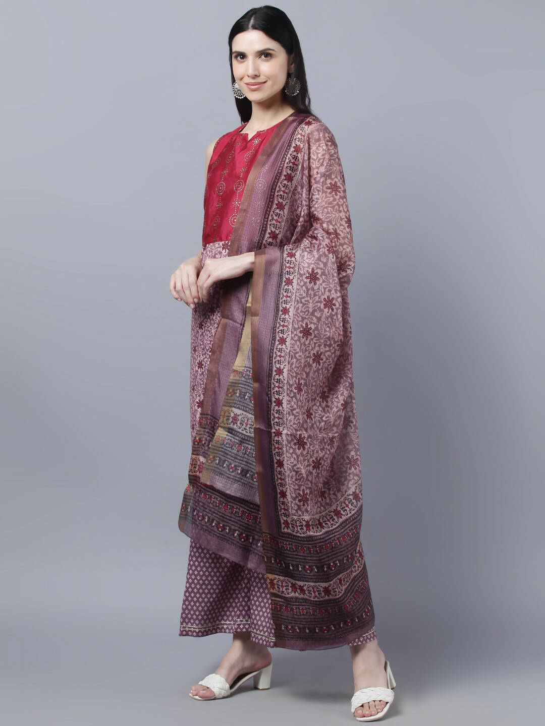 Myshka Women Multicoloured Embroidered Panelled Kurti with Palazzos With Dupatta - Distacart