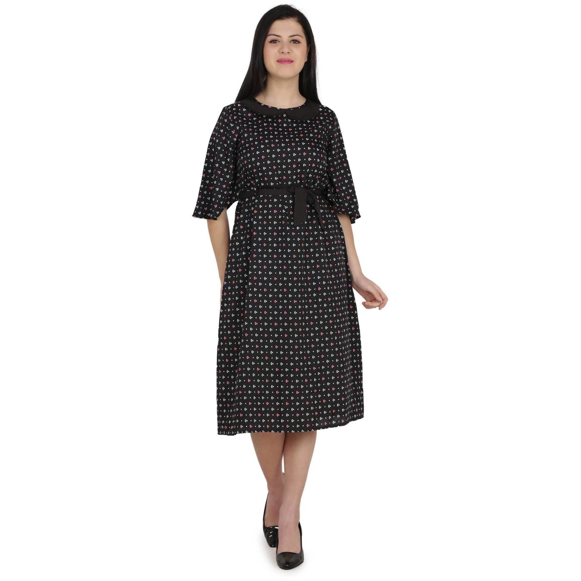 Kanoor Women's Black Forck style Collar neck kurti