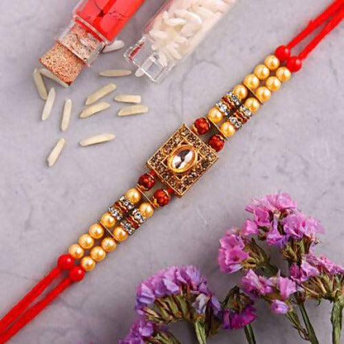 Kundan Rakhi and Almonds Jar Combo