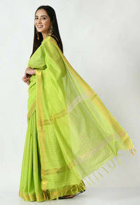 Thumbnail for Mominos Fashion Moeza Parrot Green Bhagalpuri Handloom Silk Raj Shree Saree with unstitched Blouse piece - Distacart