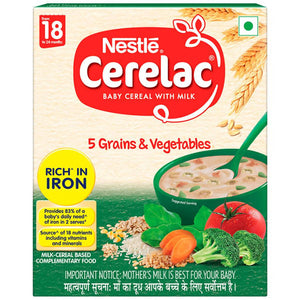 Nestle Cerelac Baby Cereal with Milk, 5 Grains & Vegetables – from 18 to 24 Month