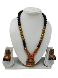 Thumbnail for Terracotta Medium Necklace Set with Pendant Paired with Temple Earrings
