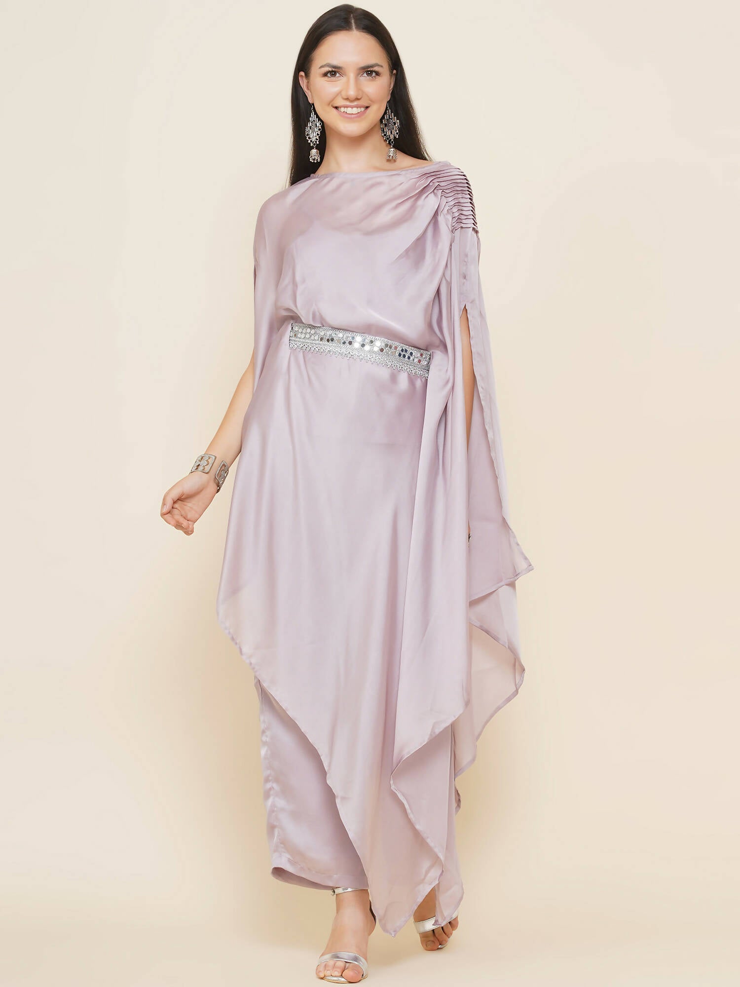 Women Republic Lavender Georgette Assymetical Kurta With Palazzo - Distacart