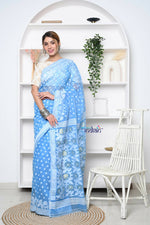 Thumbnail for Very Much Indian Jamdhani Cotton Saree - Powder Blue - Distacart
