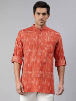 Thumbnail for Janasya Men Orange & White Striped Kurta - Distacart