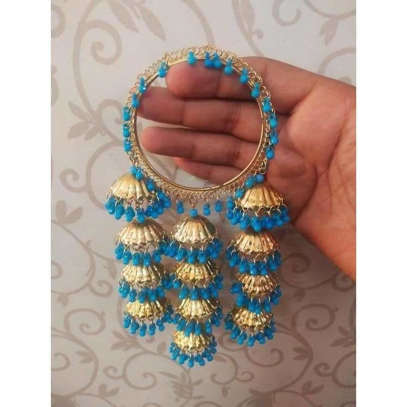 Stylish And Trendy Sky Blue Pearls Hanging Bangles