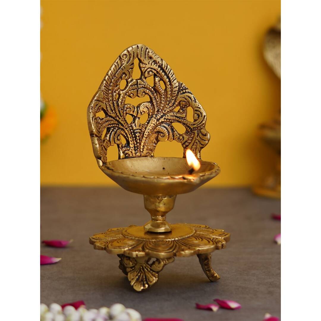 eCraftIndia Golden Decorative Handcrafted Brass Diya Stand - Distacart