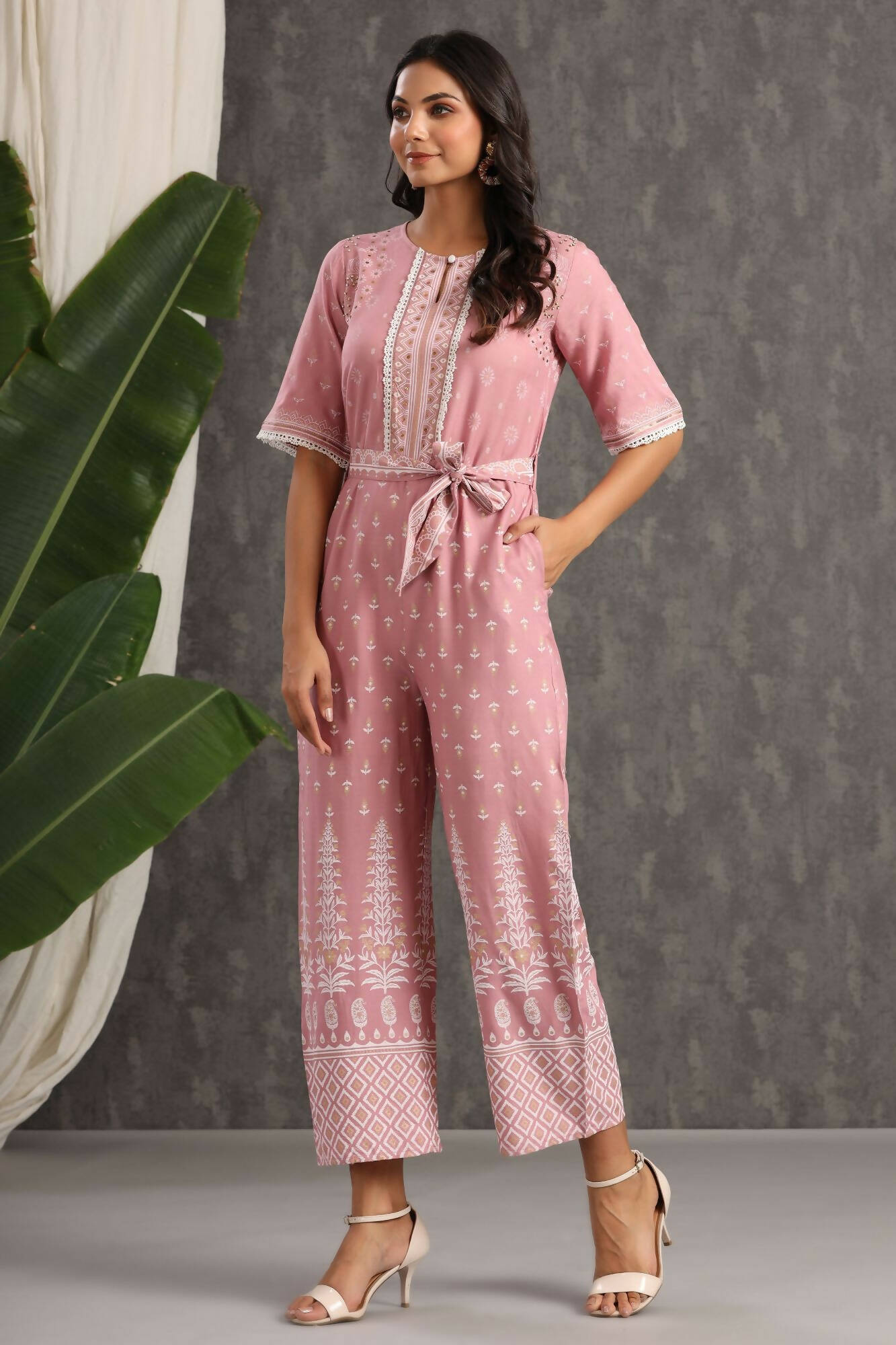 Juniper Women Onionpink Rayon Printed Straight Jumpsuit - Distacart