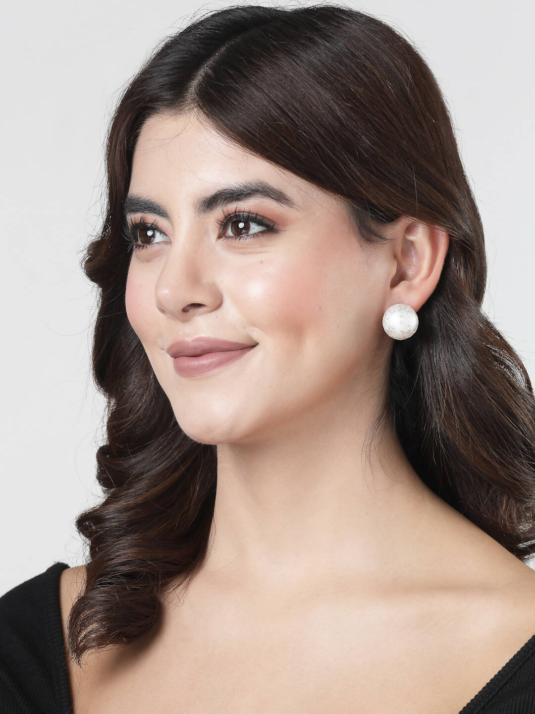 NVR Women's White Color Moon Stud Earrings - Distacart