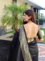 Thumbnail for DEIANA'S Beautiful Golden Jari with New Design Soft Lichi Silk Saree - Black - Distacart