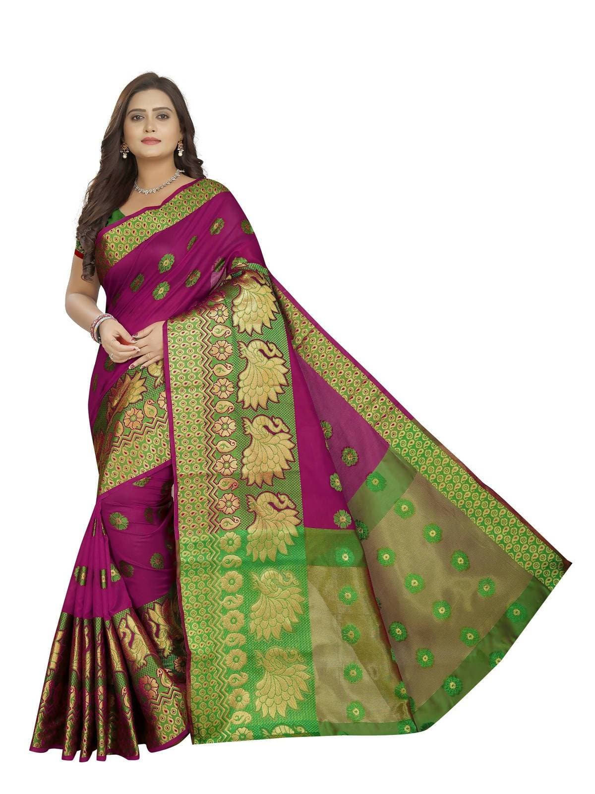 Vamika Banarasi Cotton Silk Pink Weaving Saree