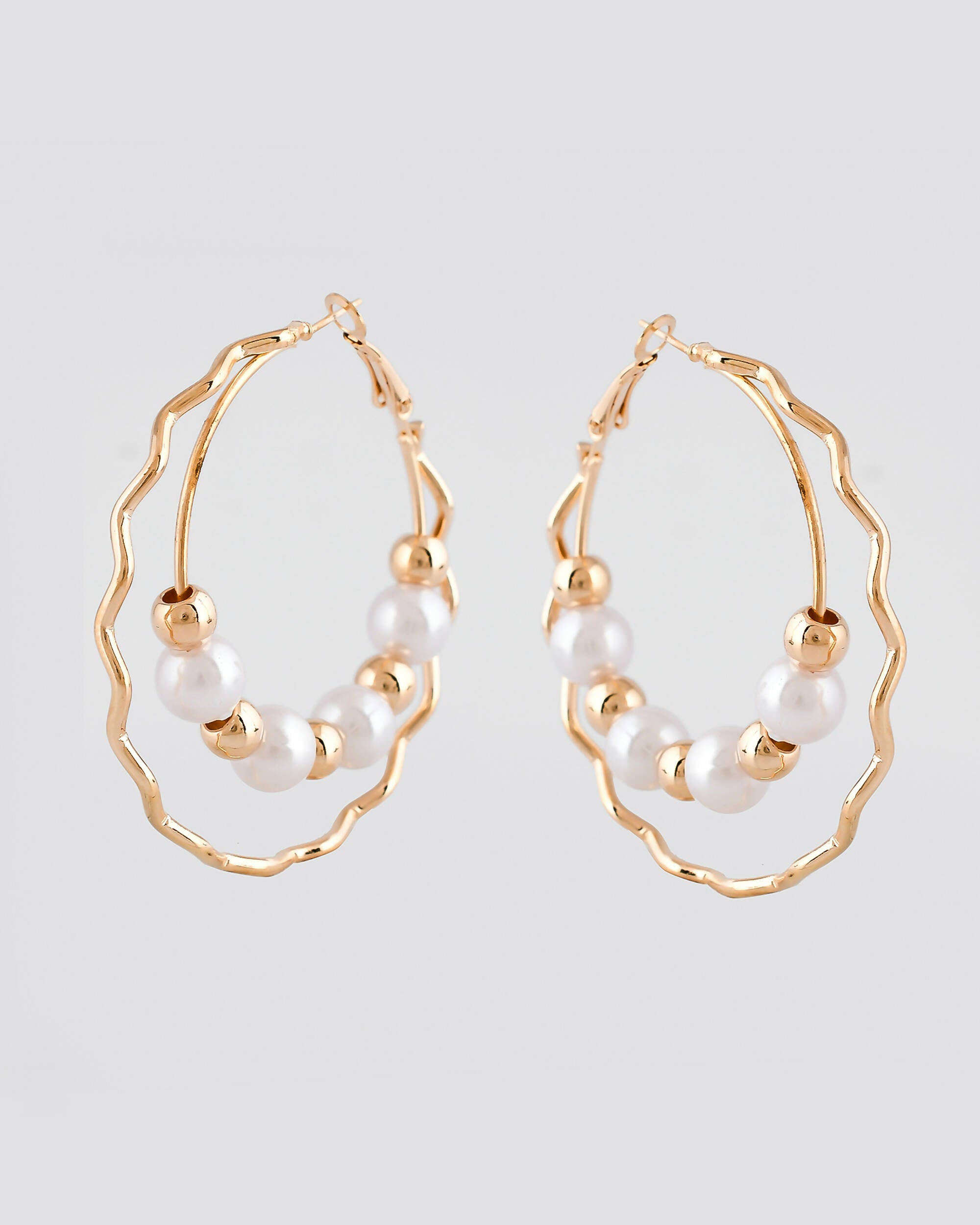 VOJ Women Gold-Plated Pearl Stainless Steel Hoop Earrings - Distacart