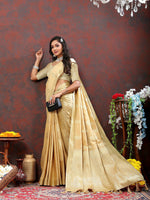 Thumbnail for Lorenvalley Fashion Cream Cotton Woven Design with Zari Weaving Design Saree - Distacart