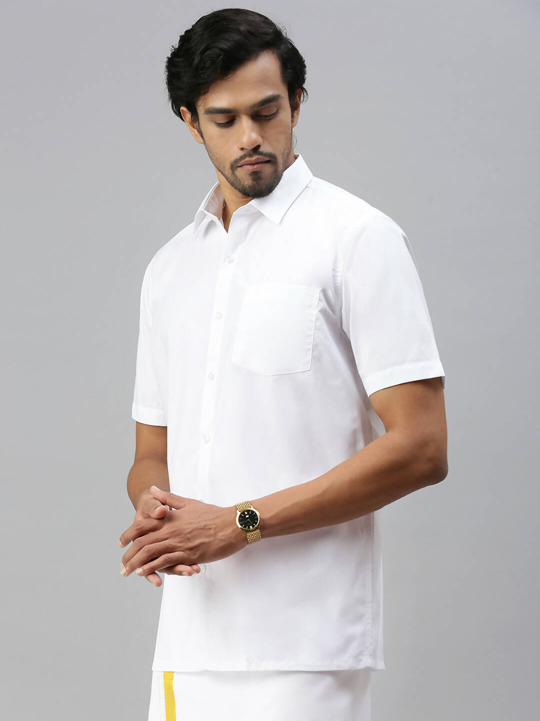 Ramraj Cotton Mens Half Sleeve Formal Poly Cotton White Shirt - Distacart