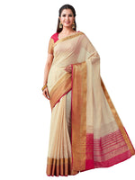 Thumbnail for Mimosa Women's Beige Kanchipuram Linen Saree - Distacart