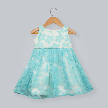 Pink Cow Fashions White & Blue Dress With Pearls Attach & Bow - Distacart