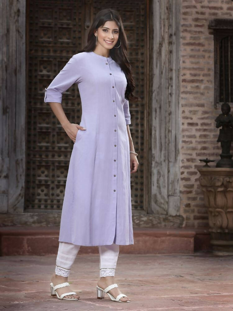 Juniper Women`s Lilac Cotton Flex Solid A-Line Kurta - Distacart