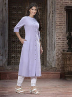 Thumbnail for Juniper Women`s Lilac Cotton Flex Solid A-Line Kurta - Distacart