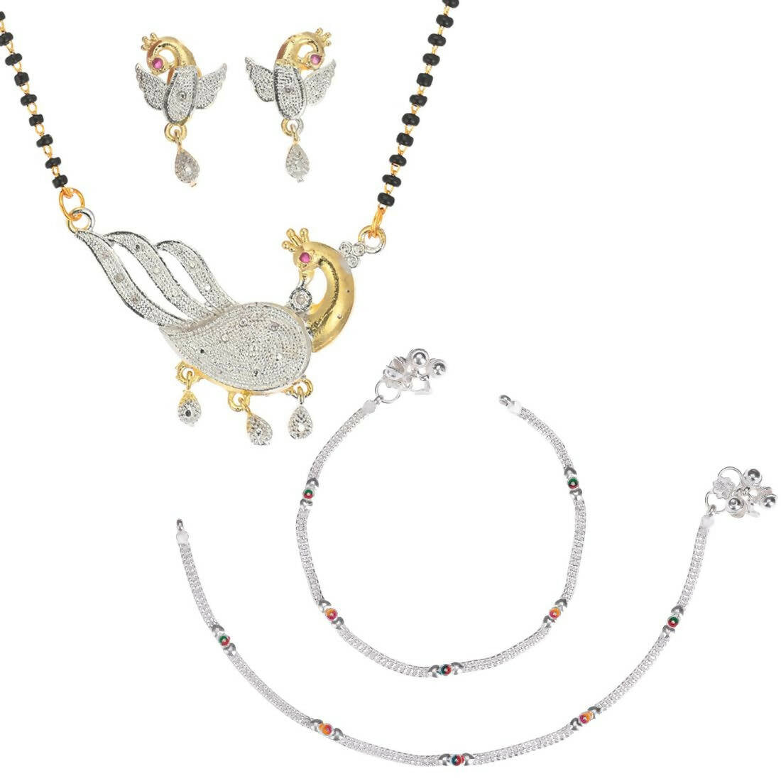 AanyaCentric Gold-plated Mangalsutra Pendant Earring Set & Silver Plated Anklet - Distacart