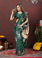 Thumbnail for Lorenvalley Fashion Green Soft Paithani Silk Woven Design Gold Zari Meenakari Weaving Saree - Distacart