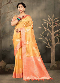 Thumbnail for Mustard Cotton Zari Woven Design Saree with Unstitched Blouse Piece - Aachal - Distacart