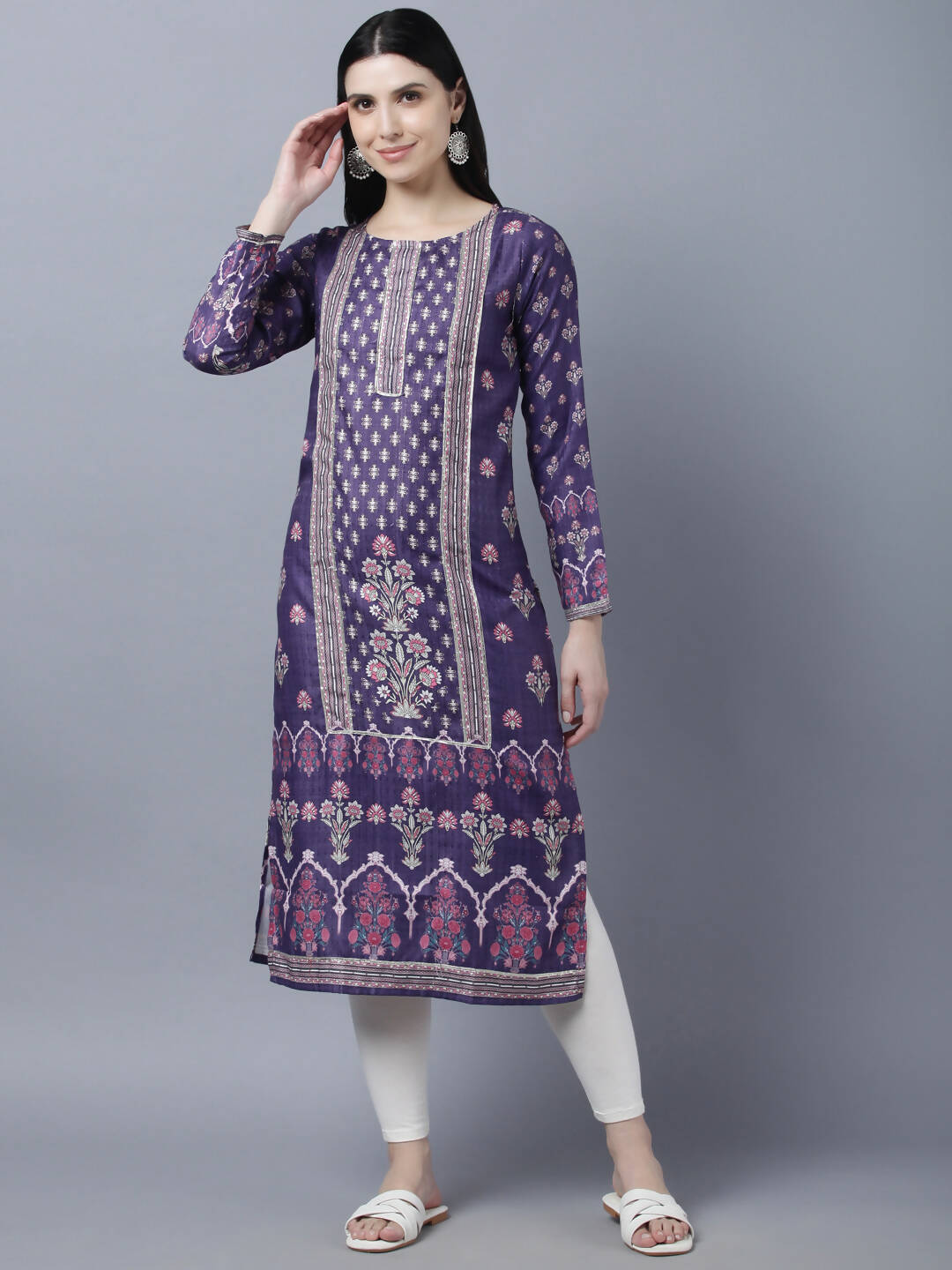 Myshka Women Purple Ethnic Motifs Printed Kurta - Distacart