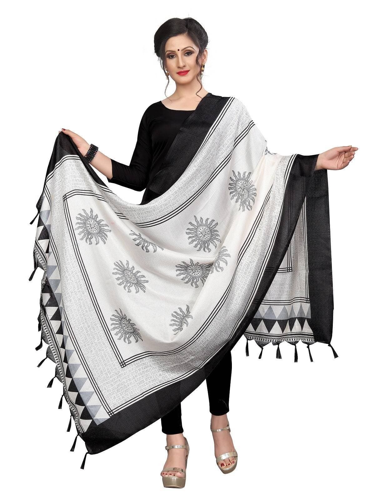 Vamika Black & White Printed Khadi Bhagalpuri Dupatta