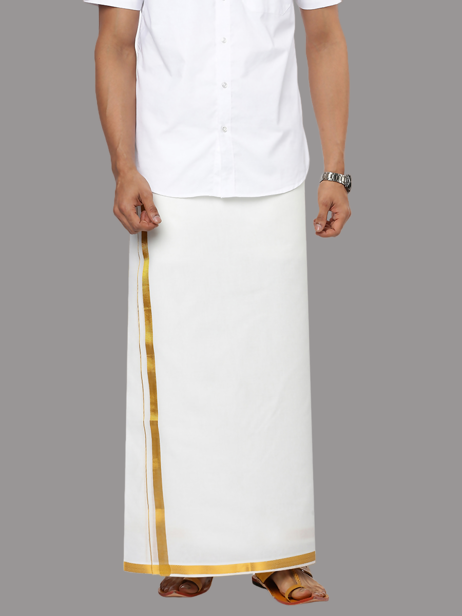 Ramraj Cotton Mens Poly Cotton 3/4 " Gold Jari Dhoti - White - Distacart