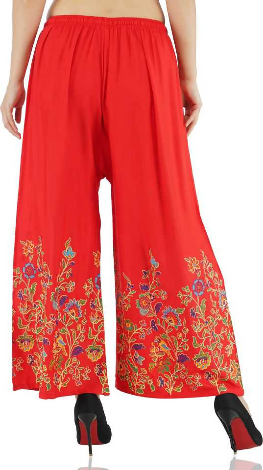 Mominos Fashion Red Floral Design Palazzo