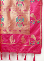 Thumbnail for Lorenvalley Fashion Pink Soft Paithani Silk Woven Design Copper Zari Meenakari Weaving Saree - Distacart