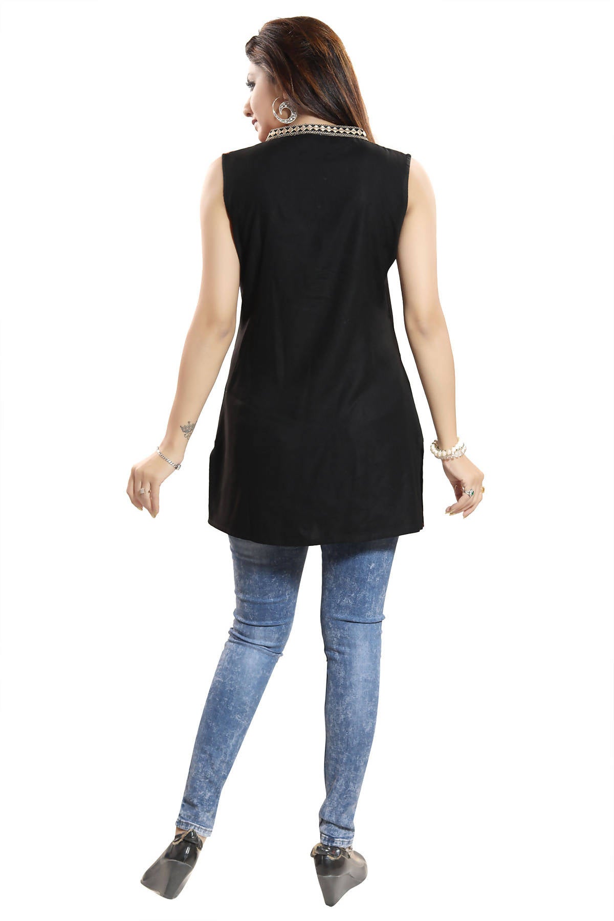 Snehal Creations Terrific Black Rayon Cotton Sleeveless Tunic Top - Distacart