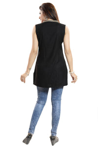 Thumbnail for Snehal Creations Terrific Black Rayon Cotton Sleeveless Tunic Top - Distacart