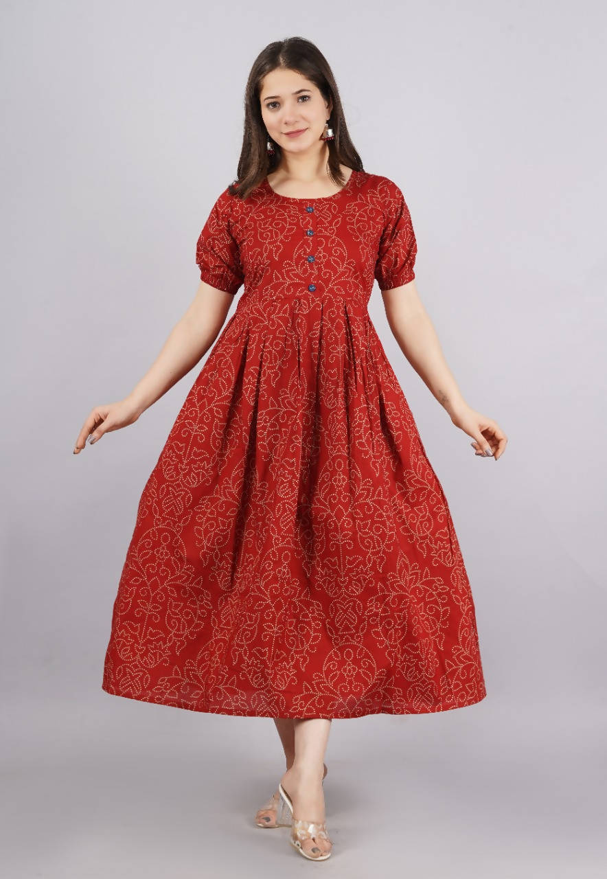 Vamika Red Cotton Printed Party Wear/Casual Wear Kurti - Distacart