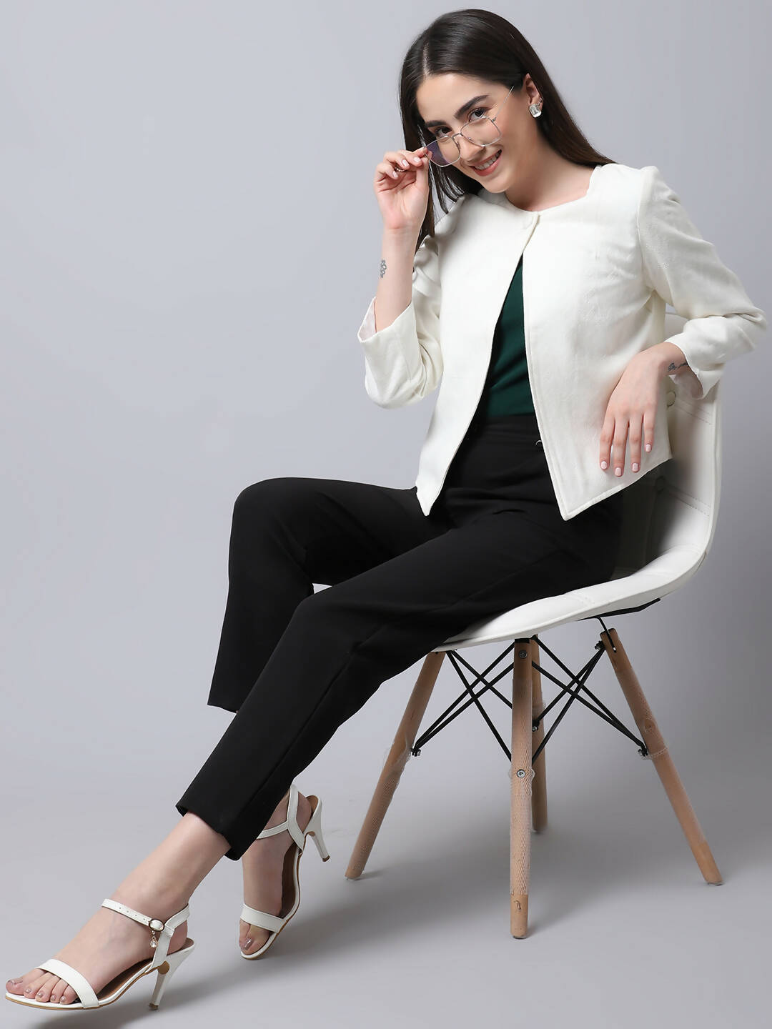 Even Apparels White 100% Viscose Open Front Statement Women's Jacket - Distacart