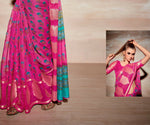 Thumbnail for Pink Cotton Floral Printed Saree With Unstitched Blouse Piece - Kathika - Distacart