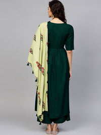 Thumbnail for A-Line solid Green Kurta, Palazzo, Stole Set (CH043K)