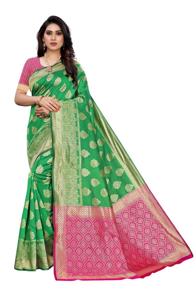 Vamika Banarasi Jacquard Weaving Green Saree (Dangal Green)