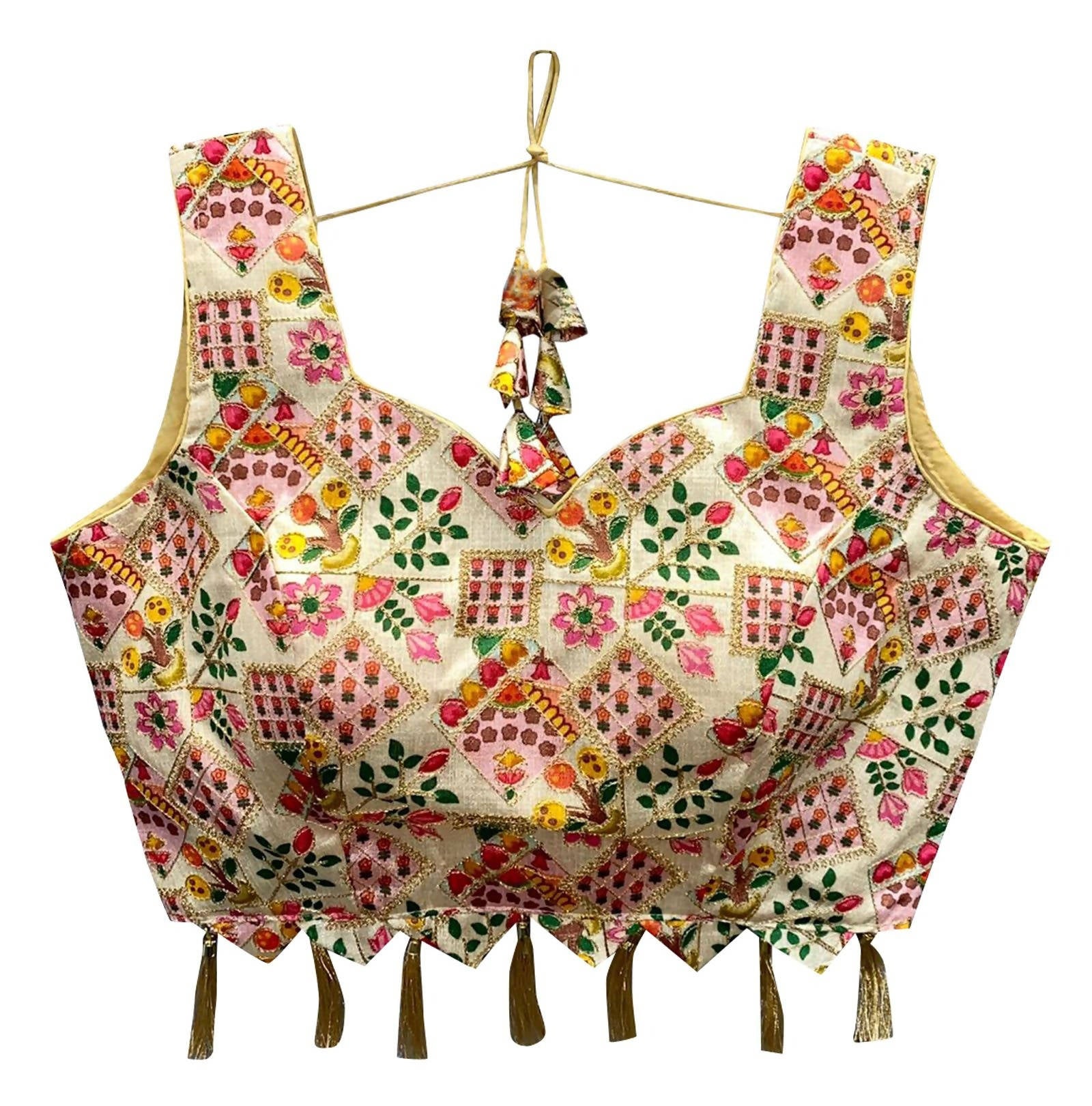 Vamika Cream Banglori Silk Digital Print And Embroidery Blouse - Distacart