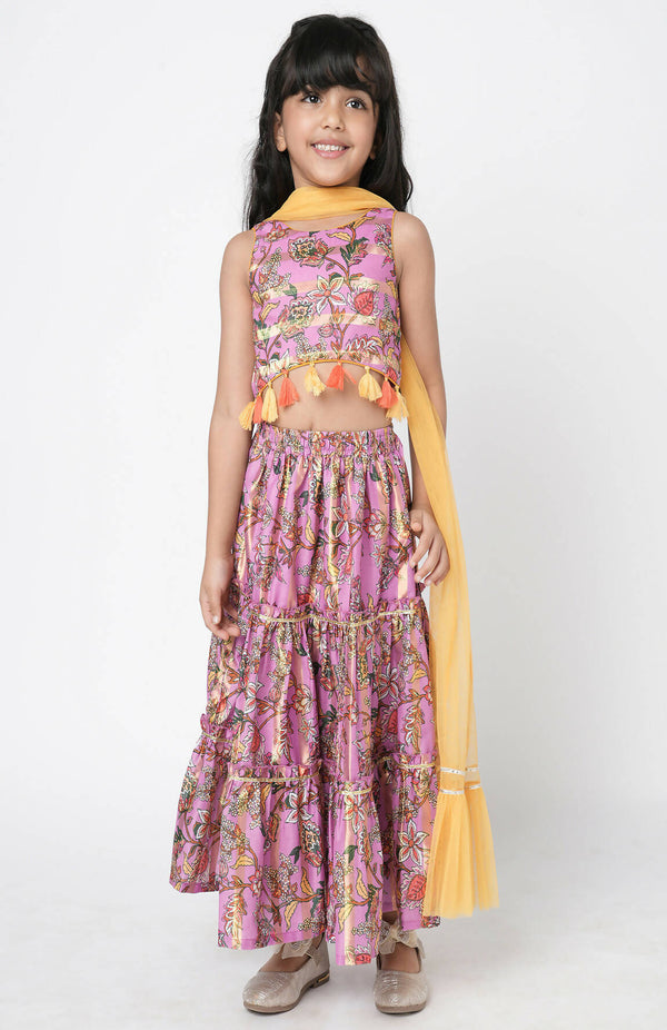 Lil Drama Golden Weaves Girls Purple Lehanga Choli Set - Distacart