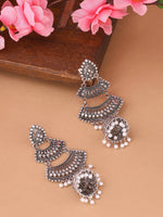 Thumbnail for NVR Women Silver Toned Contemporary Jhumka Earrings - Distacart