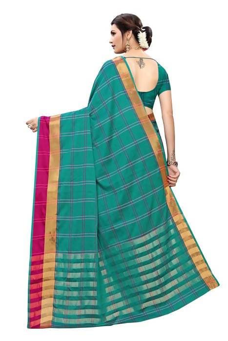 Vamika Rama Cotton Silk Weaving Saree (Rimi Checks Rama) - Distacart