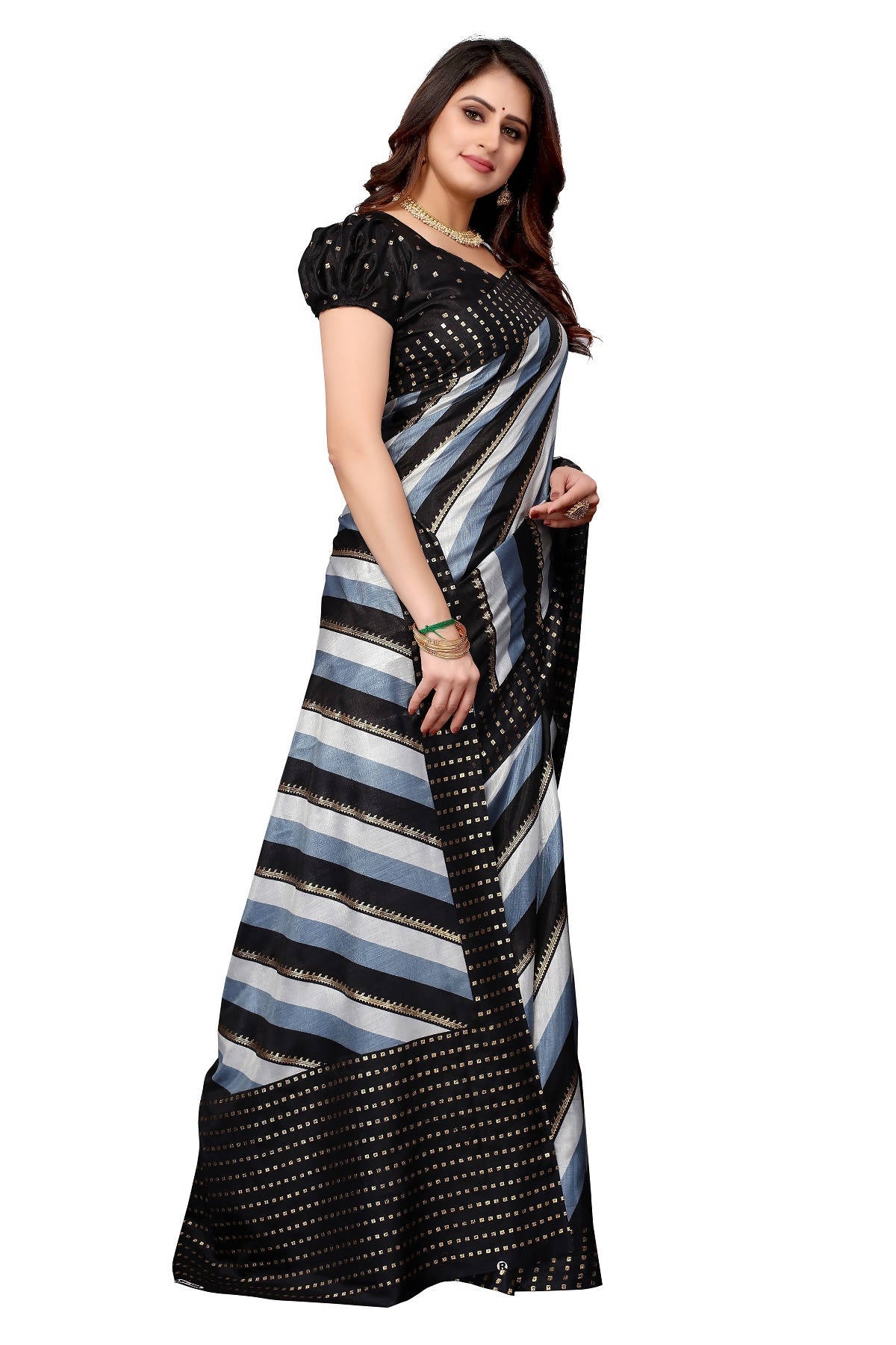 Vamika Ethnic Fire Black Foil Print Art Silk Saree - Distacart