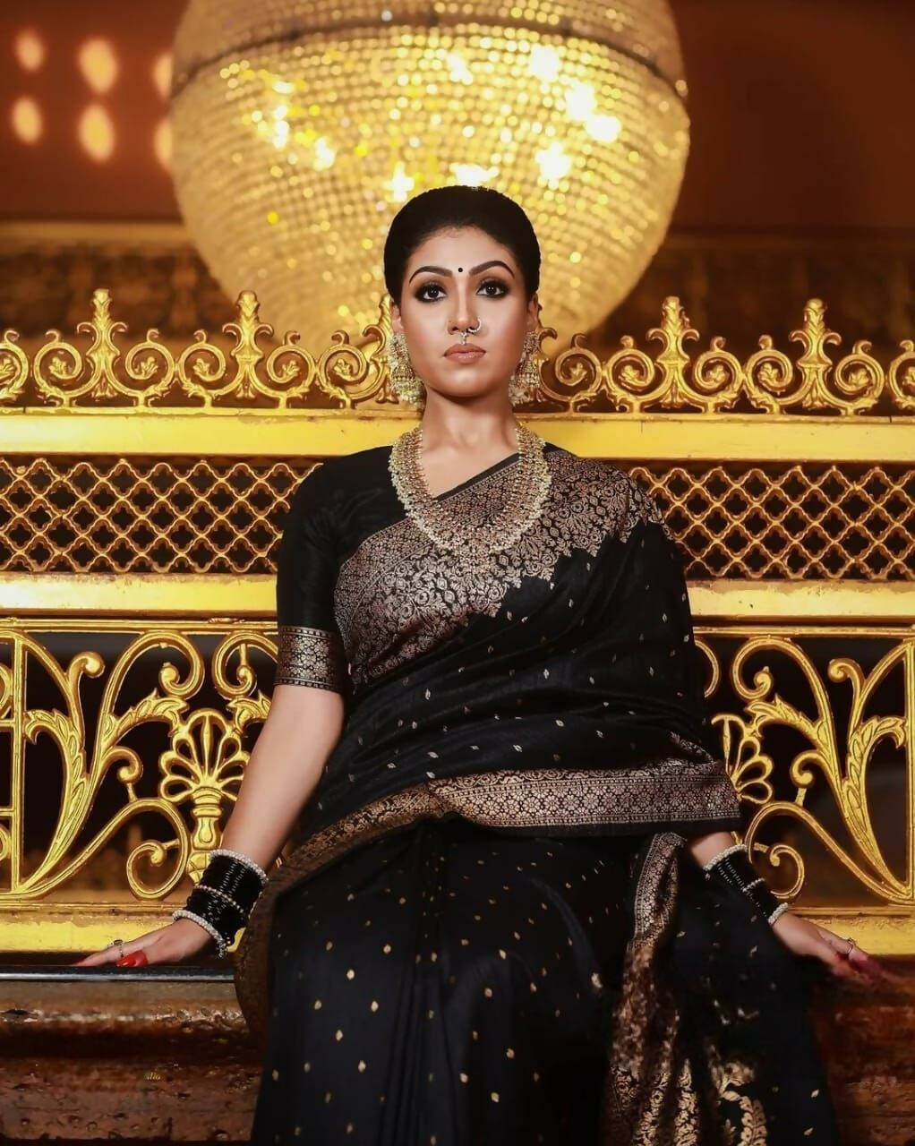 DEIANA'S Beautiful Golden Jari with New Design Soft Lichi Silk Saree - Black - Distacart