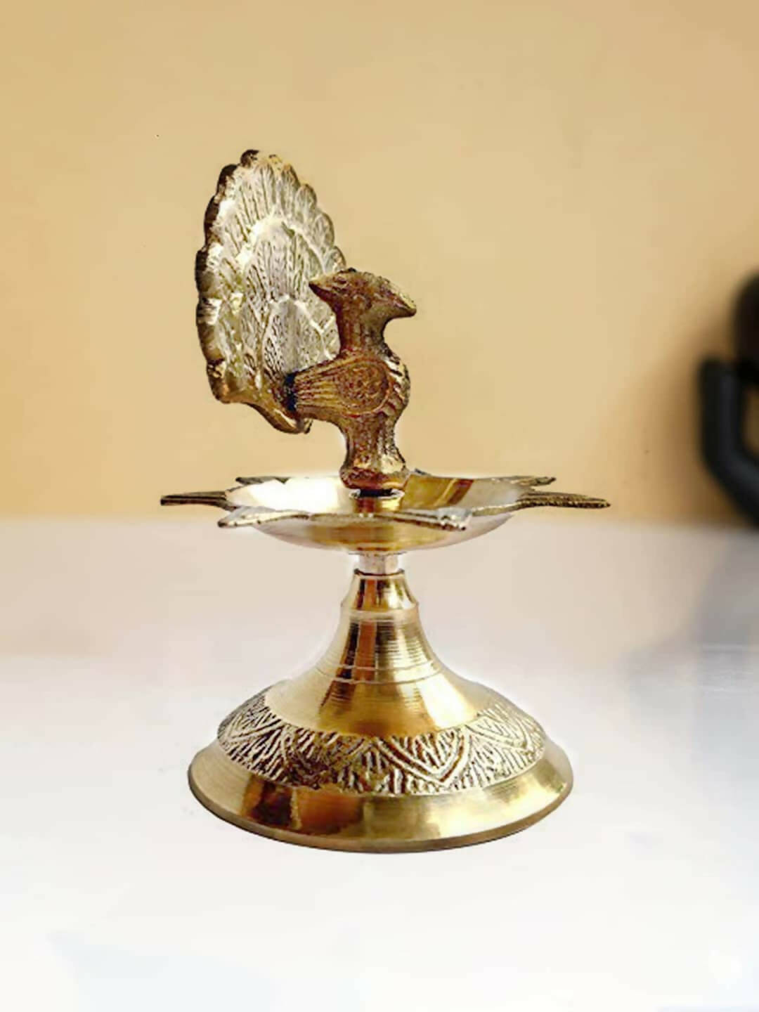 CraftVatika Gold Toned Brass Peacock Design Diya - Distacart