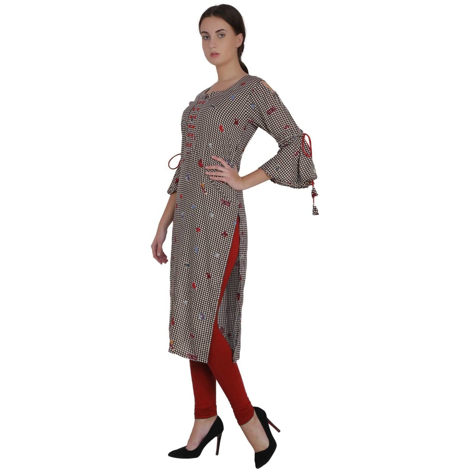 Kanoor Women's Brown rayon straight kurti