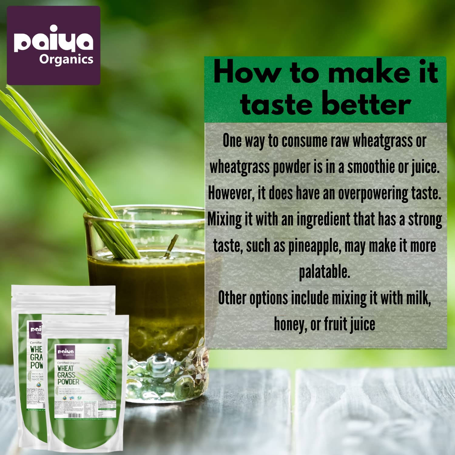 Paiya Organics Certified Organic Wheat Grass Powder - Distacart