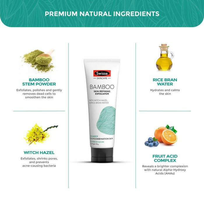 Swisse Skincare Bamboo Skin Refining Exfoliator With Witch Hazel & Rice Bran Water - Distacart