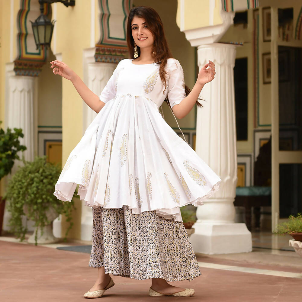 PartyWear Designer White Pure Maslin Palazzo Suit - Anbazaar - Distacart